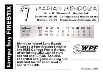 1998 Grandstand Tampa Bay FireStix #NNO Marian Mendoza Back